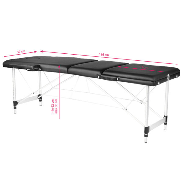 3-sectie Zwart Comfort Massagetafel gemaakt van aluminium  8