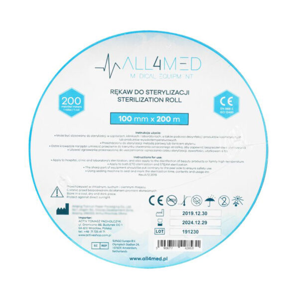 ALL4Med Sterilization Sleeve Roll 10 cm x 200m  2