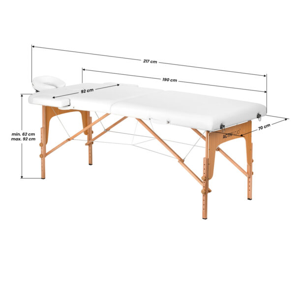 Houten opklapbare massagetafel comfort Activ fizjo lux 2-secties 190x70 wit - Afbeelding 17