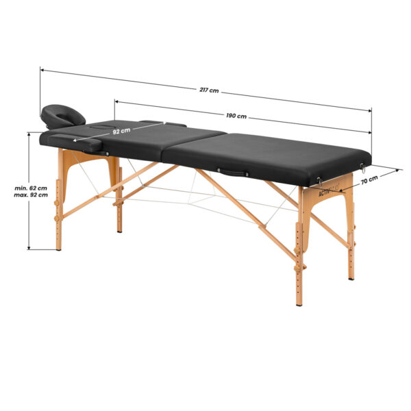 Houten opklapbare massagetafel comfort Activ fizjo lux 2-secties 190x70 zwart - Afbeelding 17