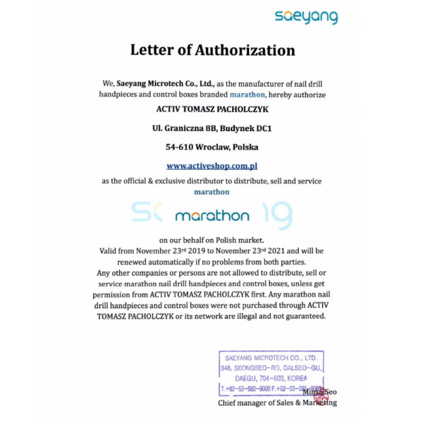 Saeyang Pedicure Motor Marathon M4 Lux Wit + Sh20n  7