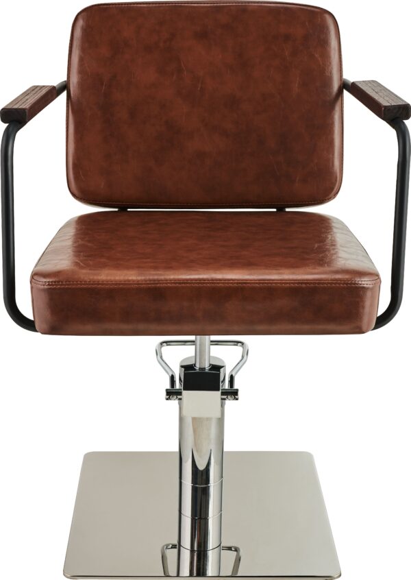 kappersstoel en barberstoel ENZO 01 bruin vierkant zilver 2