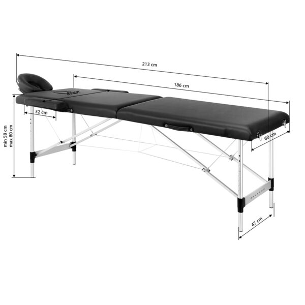 Balance Aluminium Inklapbare Massagetafel Met 2 Segmenten Zwart 17