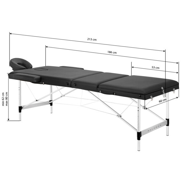 Balance Aluminium Inklapbare Massagetafel Met 3 Segmenten Zwart 18