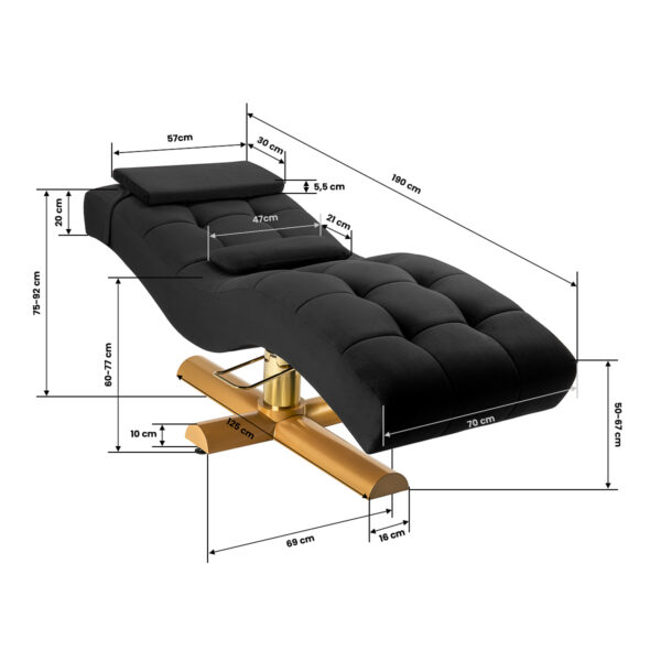Sillon Corona wimper behandelstoel zwart met gouden voetstuk 10