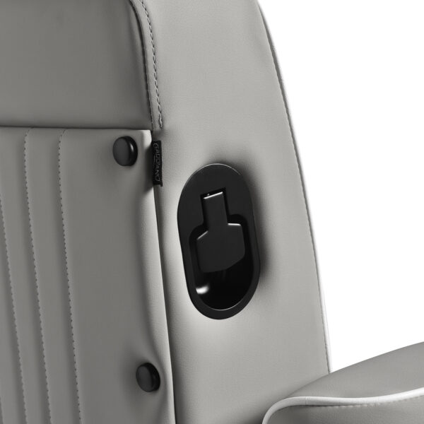 Gabbiano Levi barberstoel met zwart frame en grijze stiksels aan de achterkant. 14