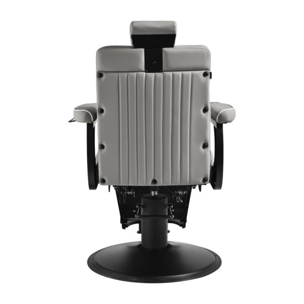 Gabbiano Levi barberstoel met zwart frame en grijze stiksels aan de achterkant. 3