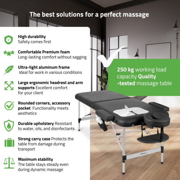 Nadia inklapbare massagetafel 60 cm Comfy Base zwart Habys