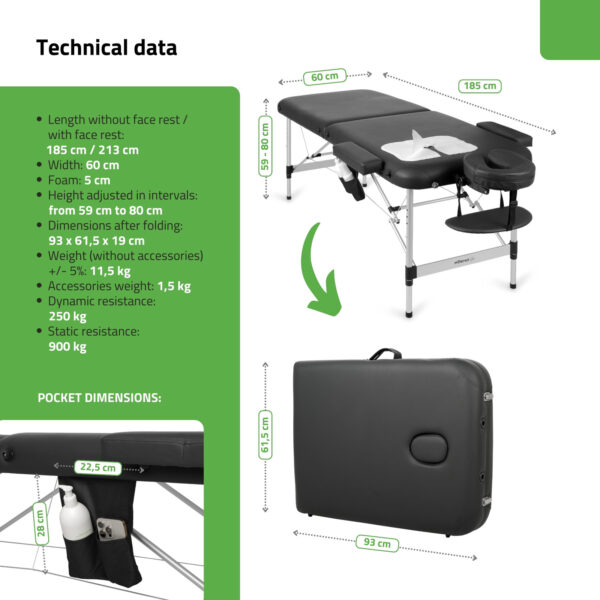Nadia inklapbare massagetafel 60 cm Comfy Base zwart Habys