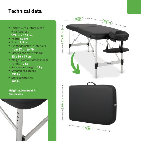 Nina inklapbare massagetafel 60 cm Comfy Base zwart Habys