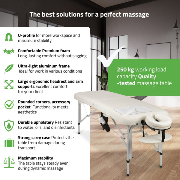 Vera inklapbare massagetafel 60 cm Comfy Base wit Habys
