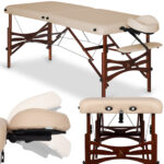 Panda inklapbare massagetafel donker hout 70 cm beige Habys